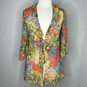 CAbi Floral Front tie Ruffle Jacket Size Small